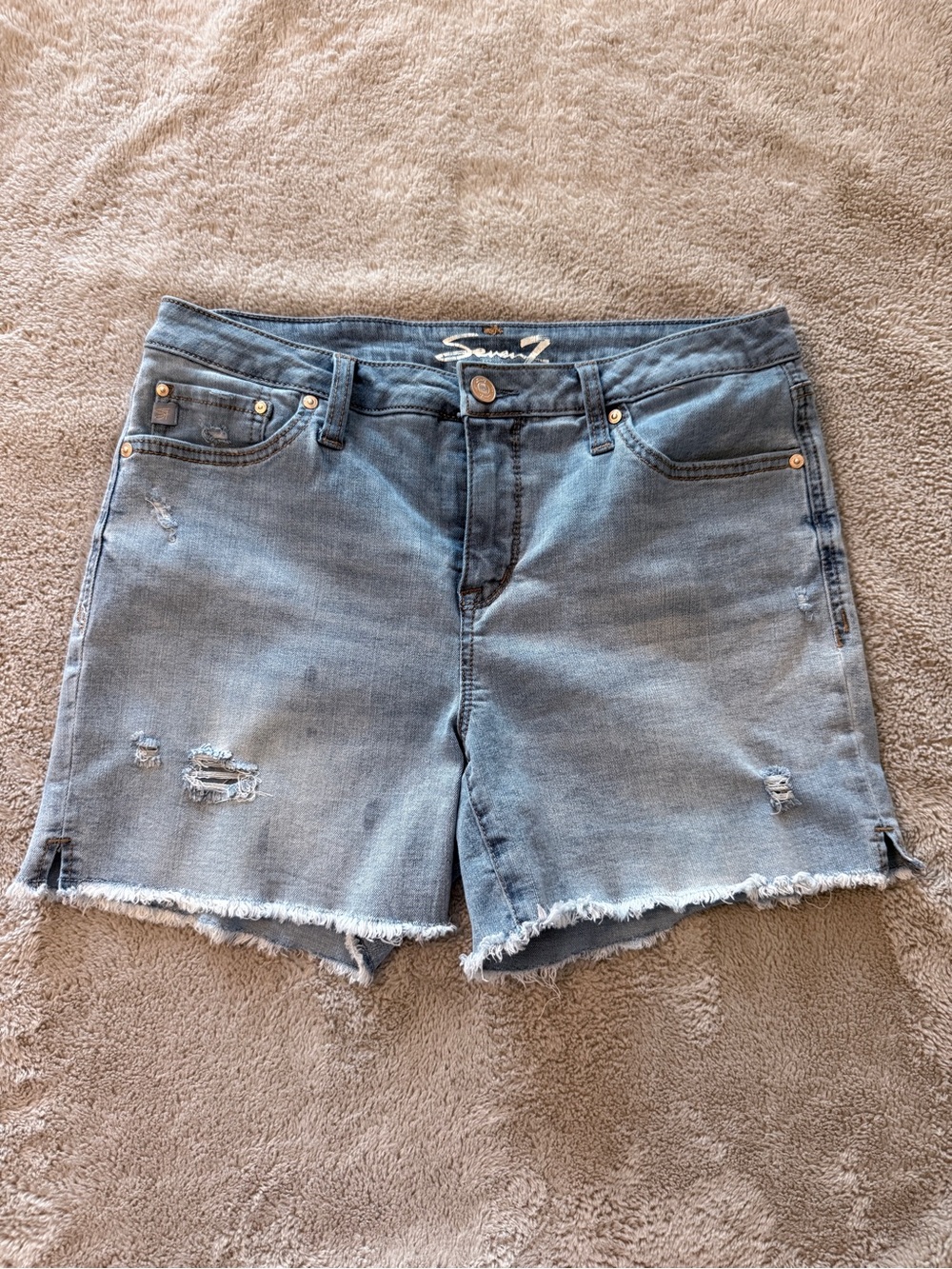 Seven7 Light Blue Distressed Denim Shorts